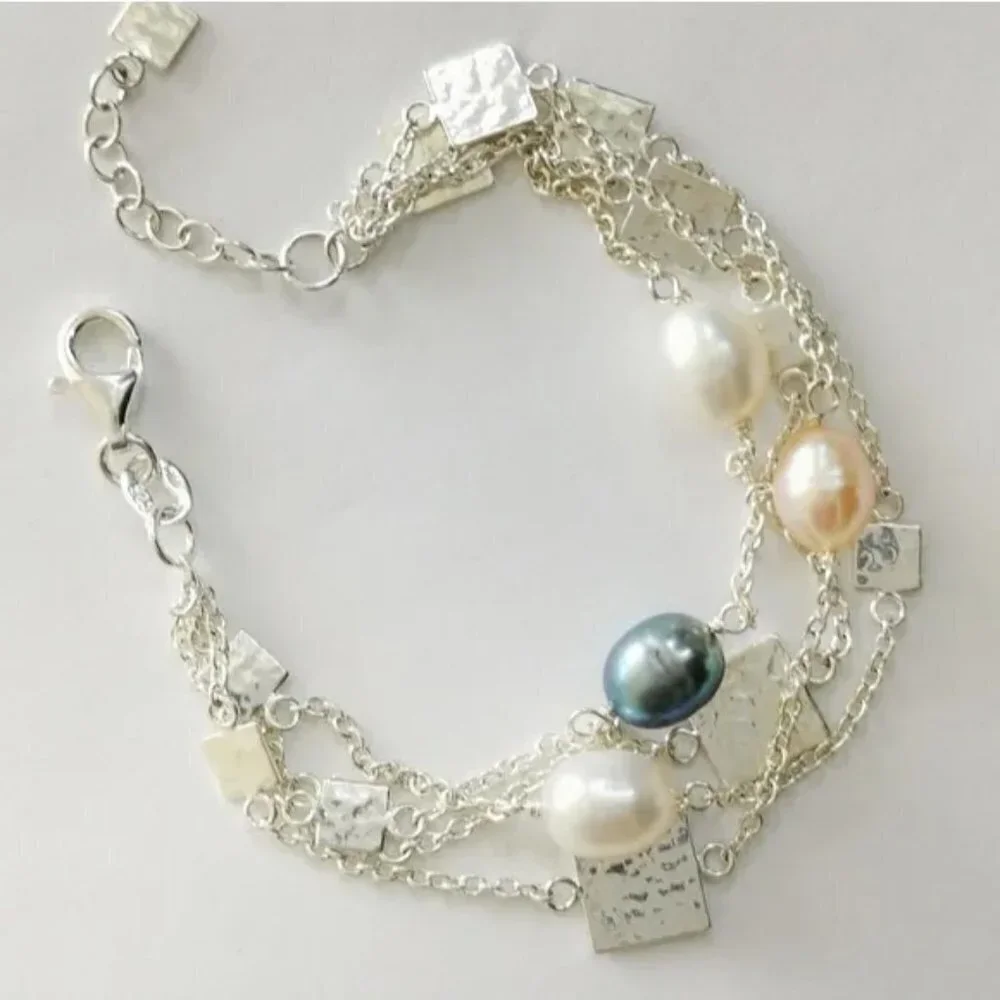 Sterling silver multi strand bracelet with Freshwater pearls 🆕